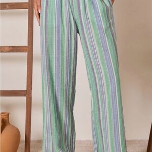 Vici Green and Blue Striped Wide Leg Pants